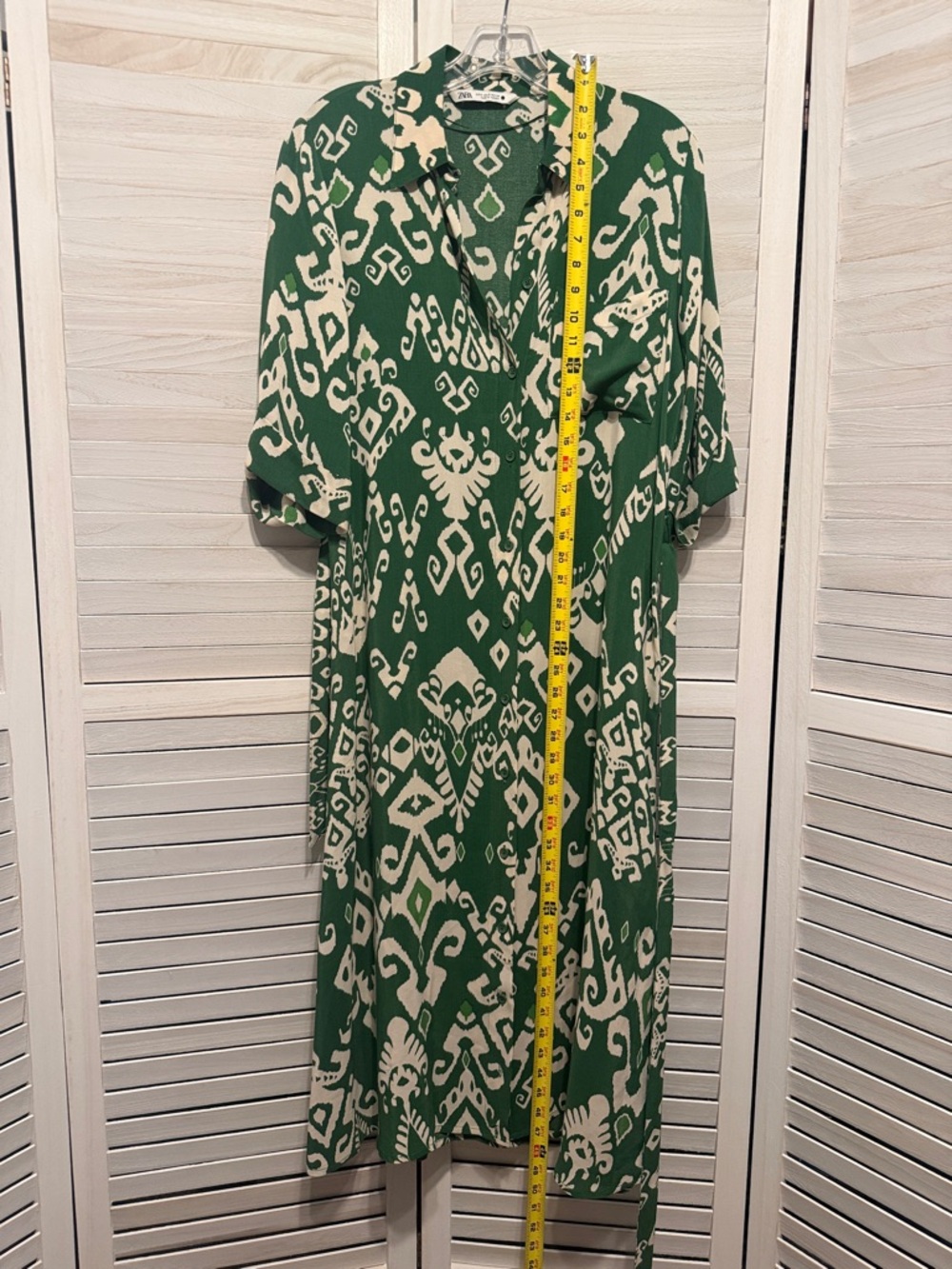 Zara Green and Cream Printed Midi Wrap Dress - Picture 7 of 8